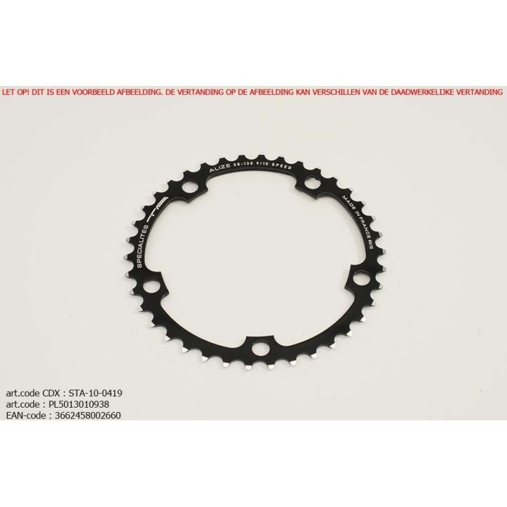 Kettingblad 38 tanden zilver binnenblad BCD 130mm Shimano, SRAM, Rotor, FSA /9/10 speed Alize TA specialties