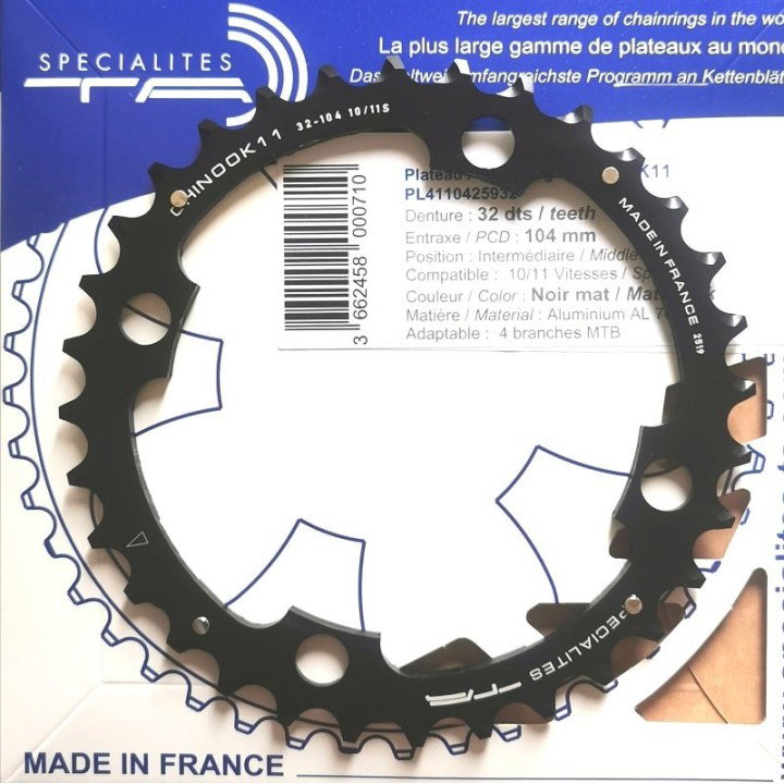 Kettingblad 32T 11 speed Shimano SRAM FSA BCD104 mat zwart Chinook - TA-Specialities