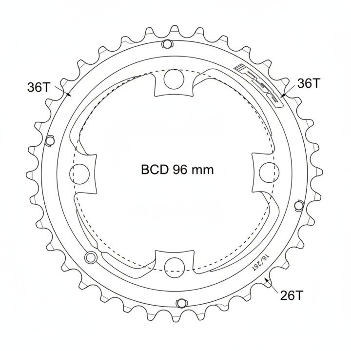 Kettingblad FSA  36T  BCD 96 MTB Comet Pro modular 36T/26T WB046 380-0190003050, 4712977717404 tekening