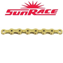 Sunrace ketting 12 versnellingen TiN (goud) 126 schakels met sluitschakel sunrace logo